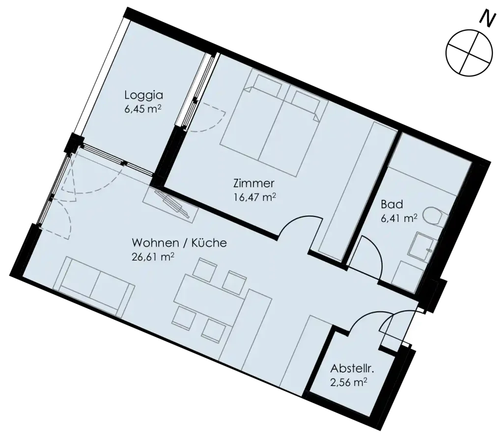 Grundriss Wohnung 10 als 2- Zimmerwohnung in Schwäbisch Hall