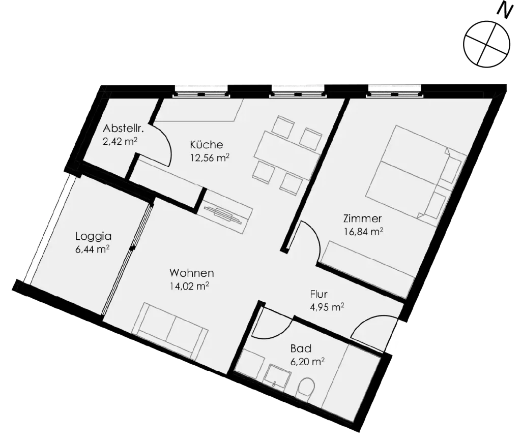Grundriss Wohnung 11 als 2- Zimmerwohnung in Schwäbisch Hall