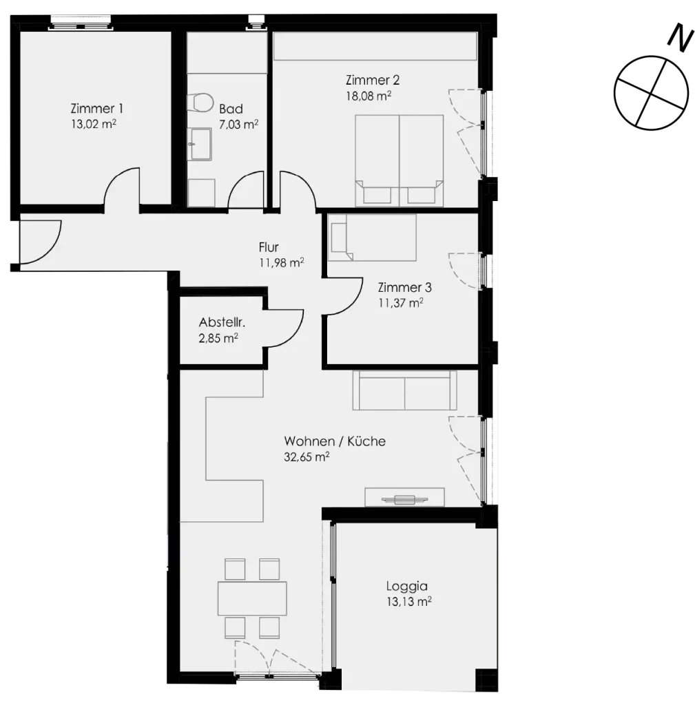 Grundriss Wohnung 12 als 4- Zimmerwohnung in Schwäbisch Hall