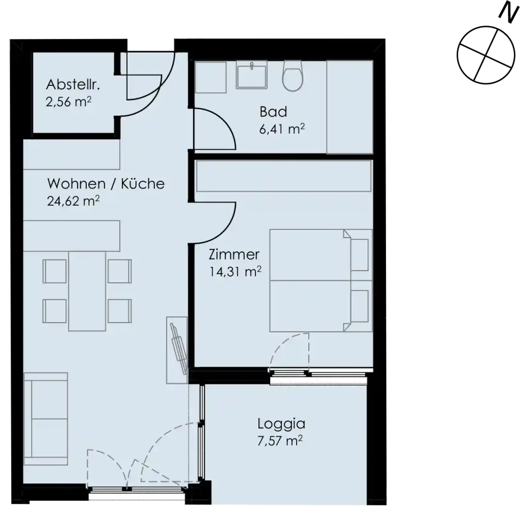 Grundriss Wohnung 13 als 2- Zimmerwohnung in Schwäbisch Hall