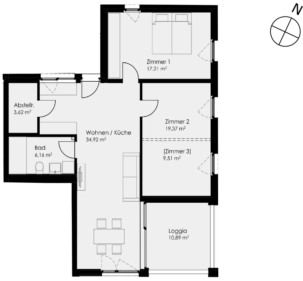 Grundriss Wohnung 15 als 3- oder 4- Zimmerwohnung in Schwäbisch Hall
