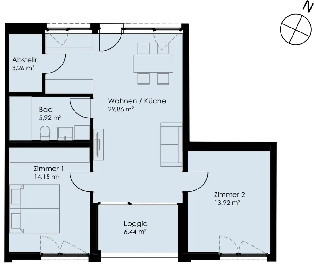 Grundriss Wohnung 16 als 3- Zimmerwohnung in Schwäbisch Hall