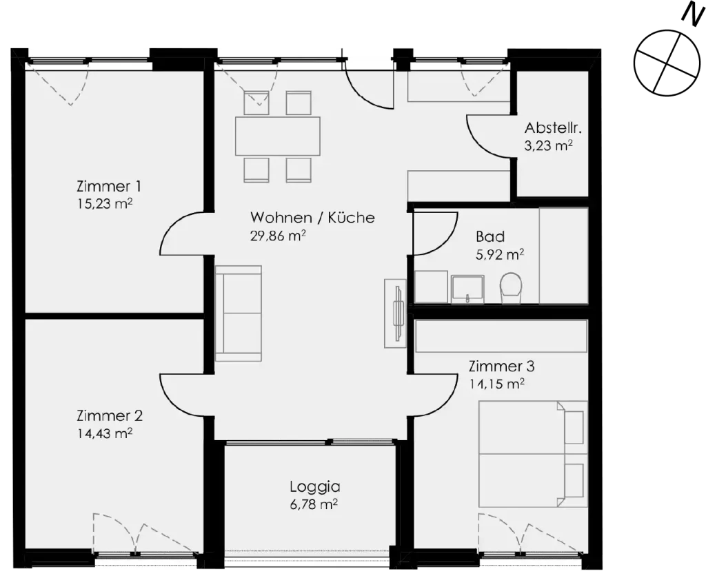 Grundriss Wohnung 17 als 4- Zimmerwohnung in Schwäbisch Hall