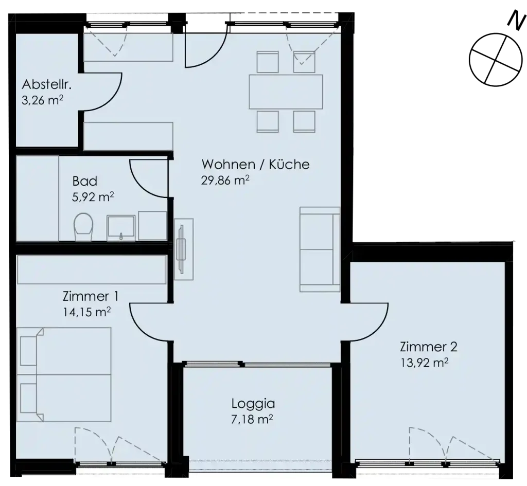 Grundriss Wohnung 2 als 3- Zimmerwohnung in Schwäbisch Hall