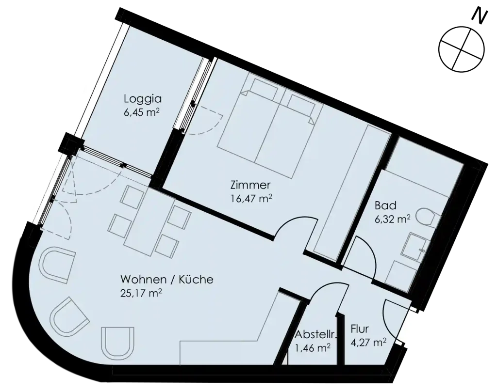 Grundriss Wohnung 20 als 2- Zimmerwohnung in Schwäbisch Hall