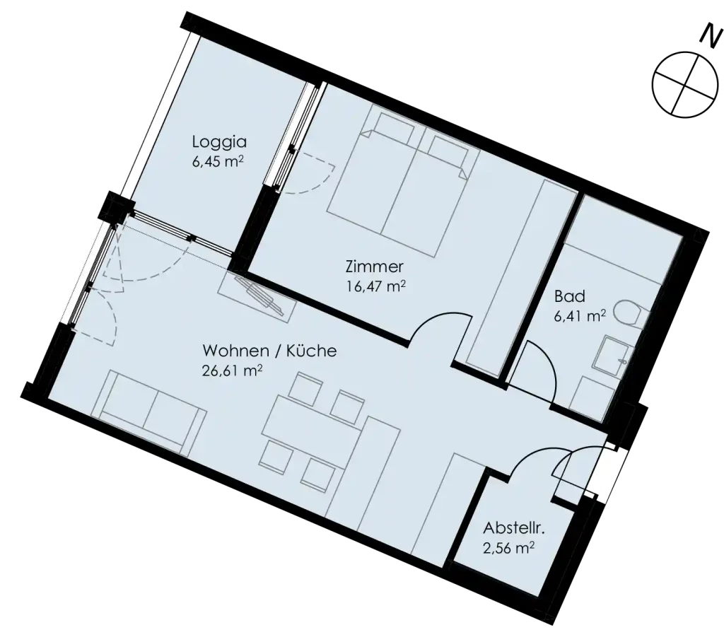 Grundriss Wohnung 24 als 2- Zimmerwohnung in Schwäbisch Hall