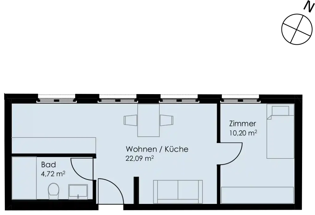 Grundriss Wohnung 26 als 2- Zimmerwohnung in Schwäbisch Hall