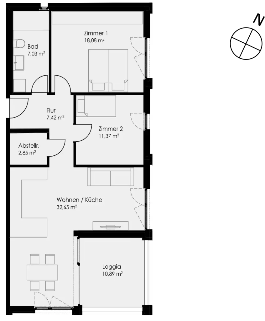 Grundriss Wohnung 27 als 3- Zimmerwohnung in Schwäbisch Hall