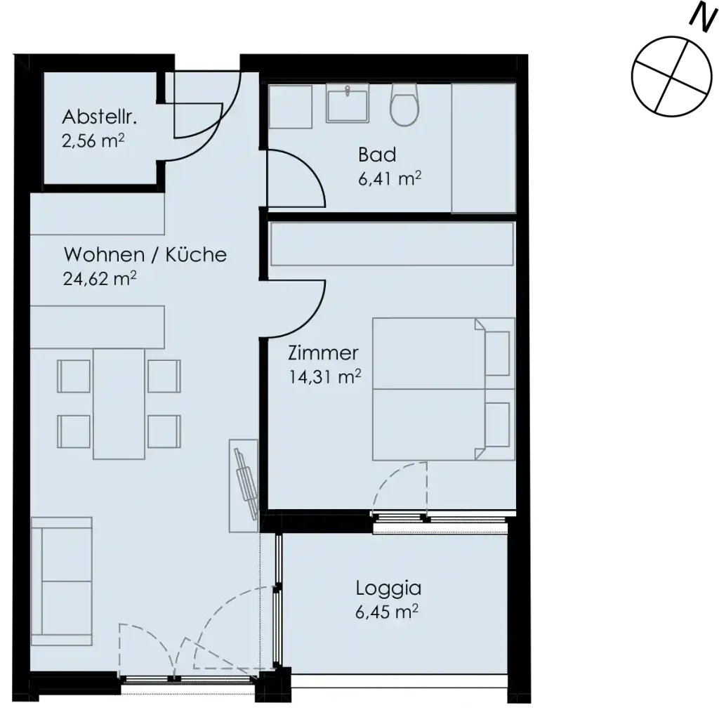 Grundriss Wohnung 28 als 2- Zimmerwohnung in Schwäbisch Hall