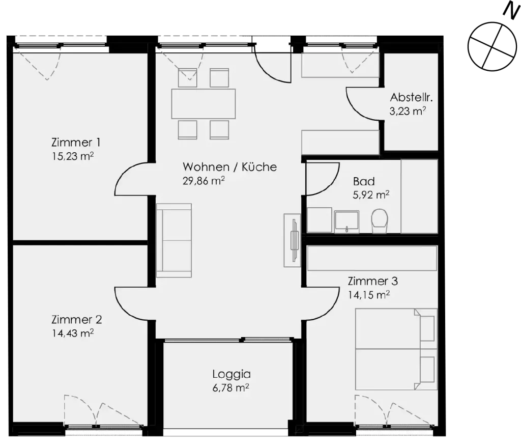 Grundriss Wohnung 3 als 4- Zimmerwohnung in Schwäbisch Hall