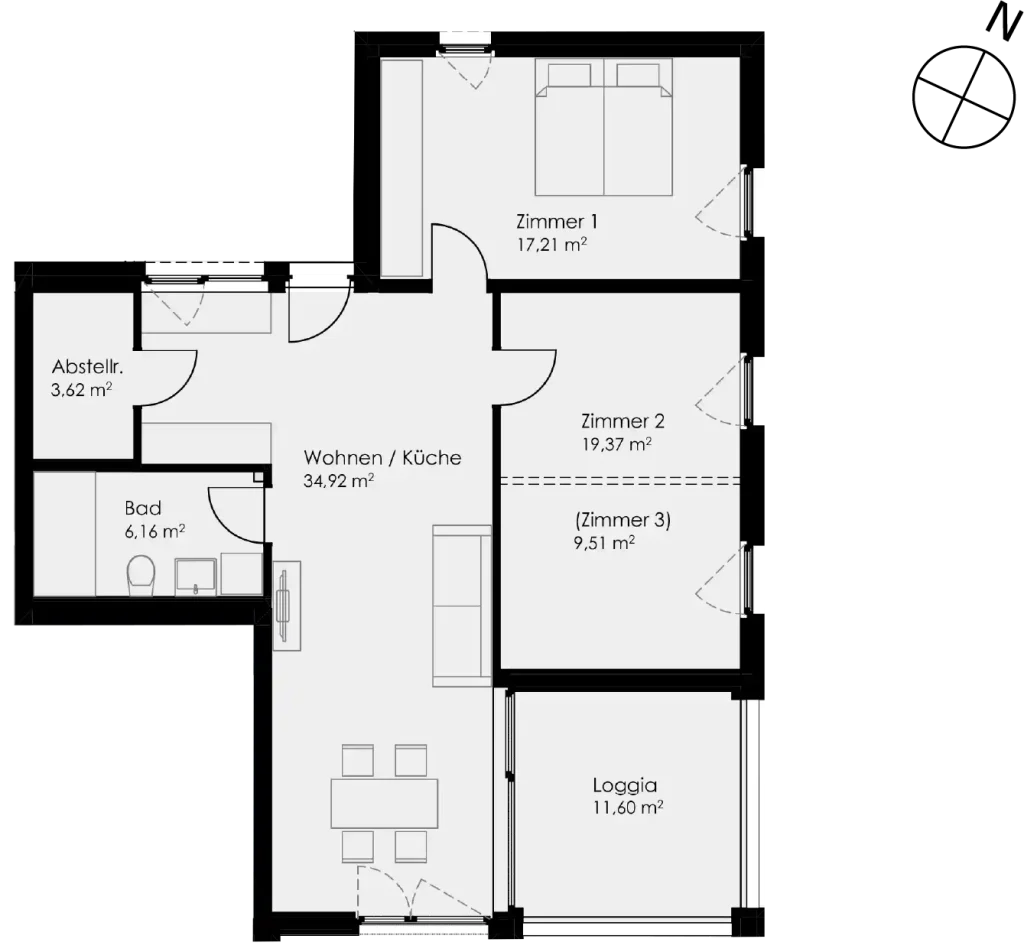 Grundriss Wohnung 30 als 3- oder 4- Zimmerwohnung in Schwäbisch Hall