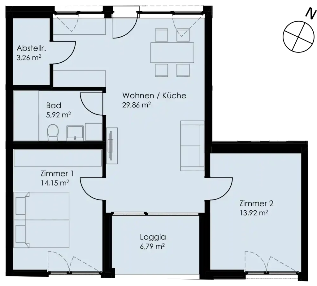 Grundriss Wohnung 31 als 3- Zimmerwohnung in Schwäbisch Hall