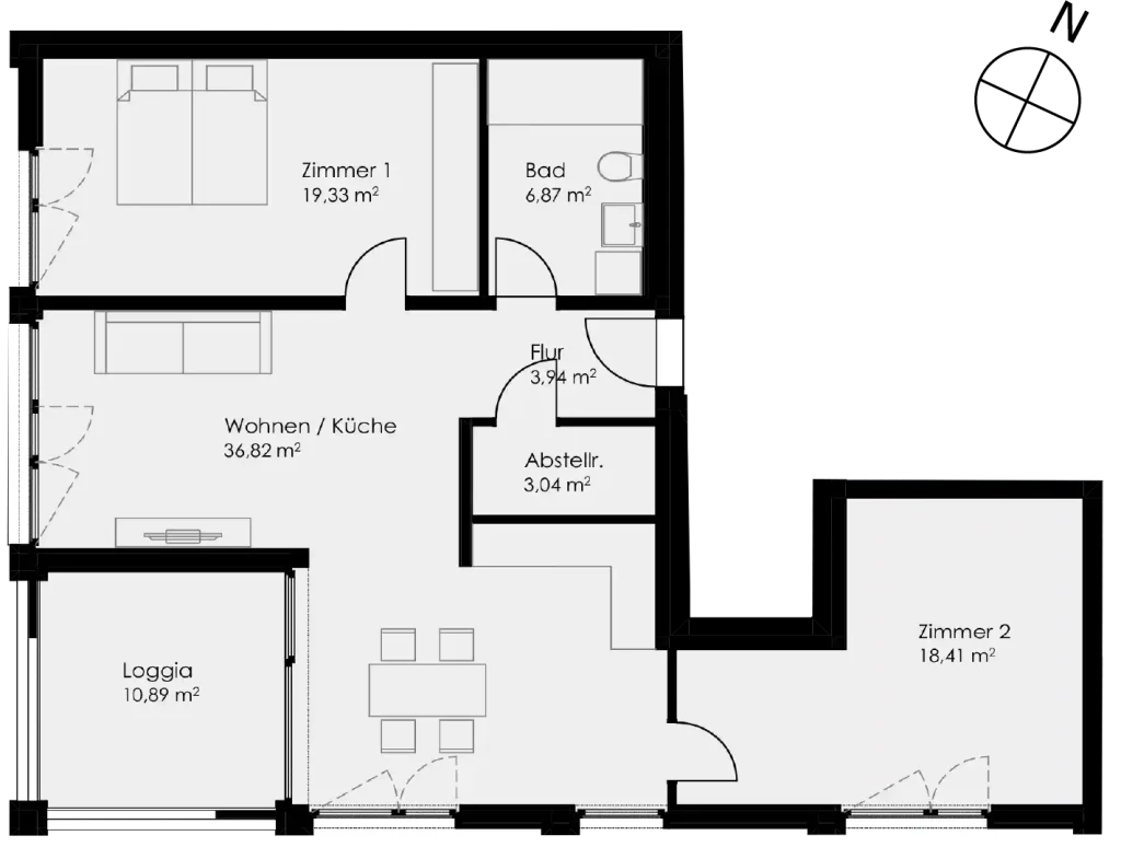 Grundriss Wohnung 34 als 3- Zimmerwohnung in Schwäbisch Hall