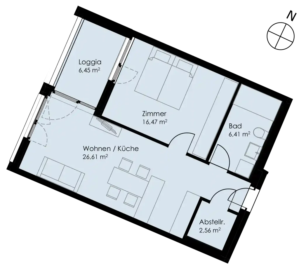 Grundriss Wohnung 39 als 2- Zimmerwohnung in Schwäbisch Hall