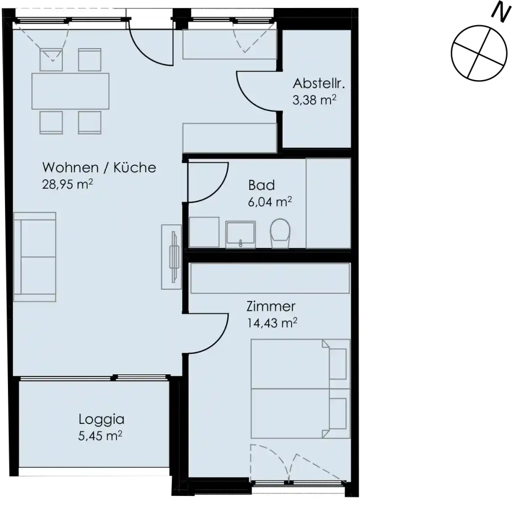Grundriss Wohnung 4 als 2- Zimmerwohnung in Schwäbisch Hall