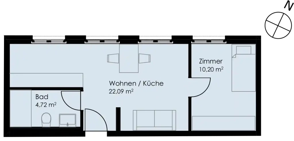 Grundriss Wohnung 41 als 2- Zimmerwohnung in Schwäbisch Hall