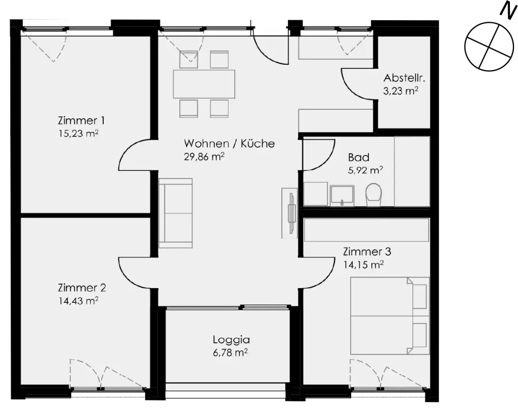 Grundriss Wohnung 47 als 4- Zimmerwohnung in Schwäbisch Hall