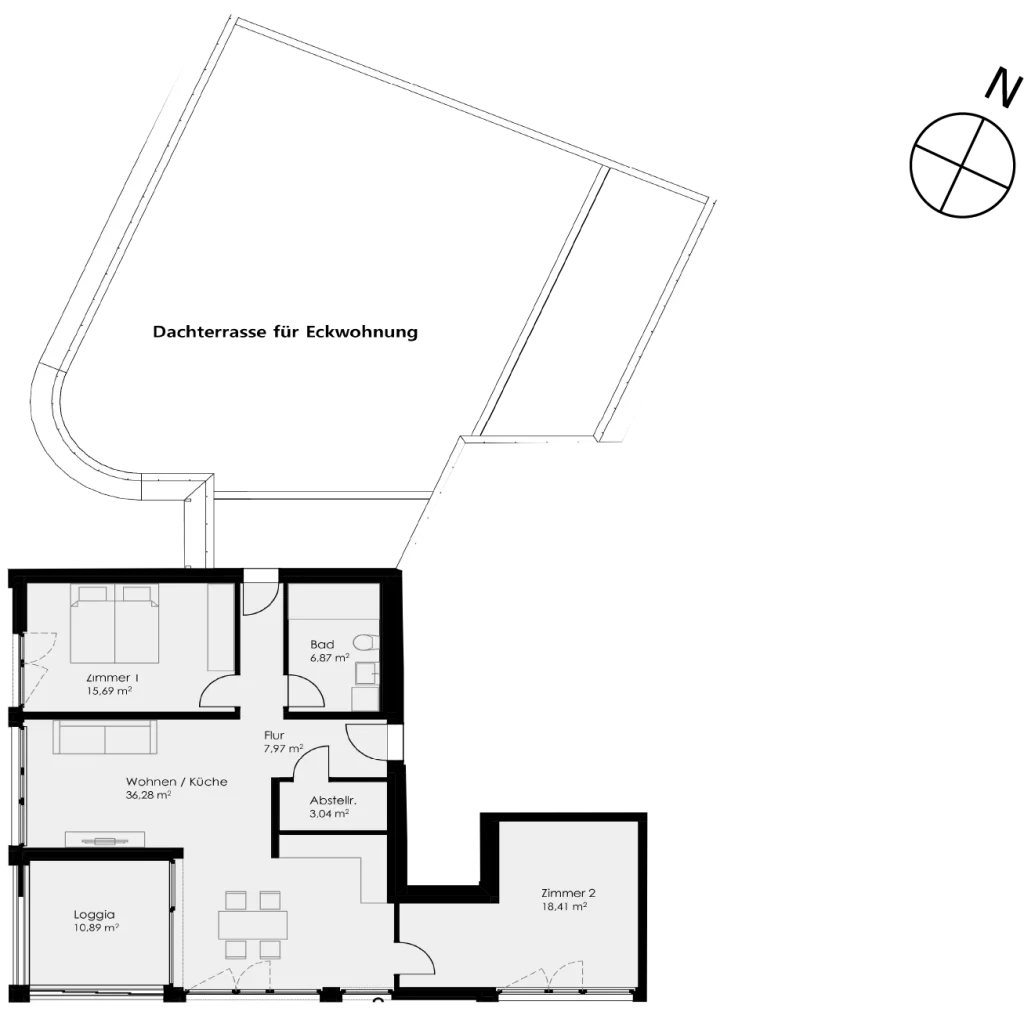 Grundriss Wohnung 49 als 3- Zimmerwohnung in Schwäbisch Hall