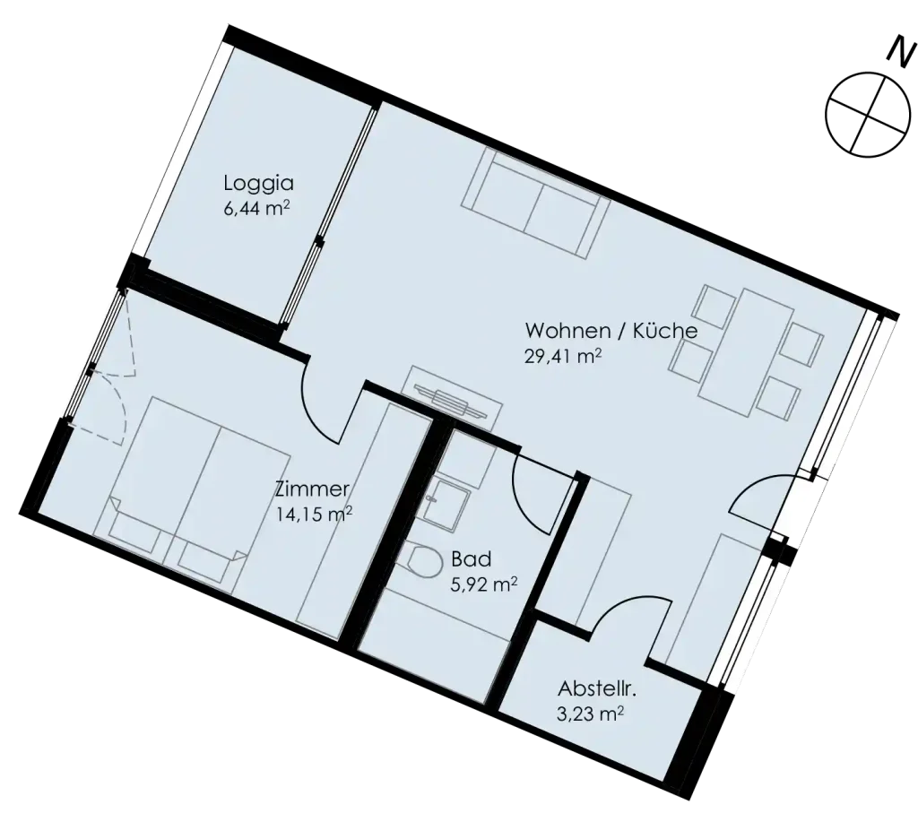 Grundriss Wohnung 8 als 2- Zimmerwohnung in Schwäbisch Hall