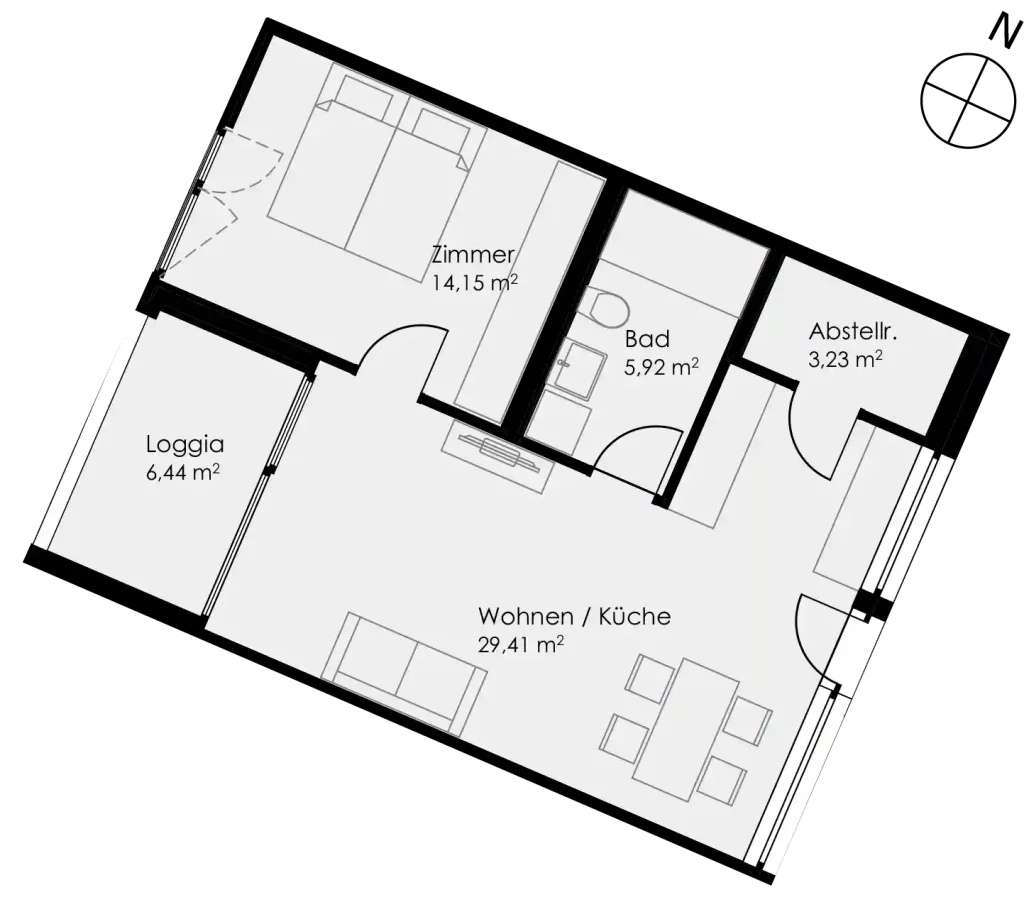 Grundriss Wohnung 9 als 2- Zimmerwohnung in Schwäbisch Hall